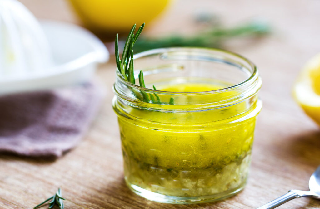 Rosemary and garlic lemon salad dressing by fresh ingredients